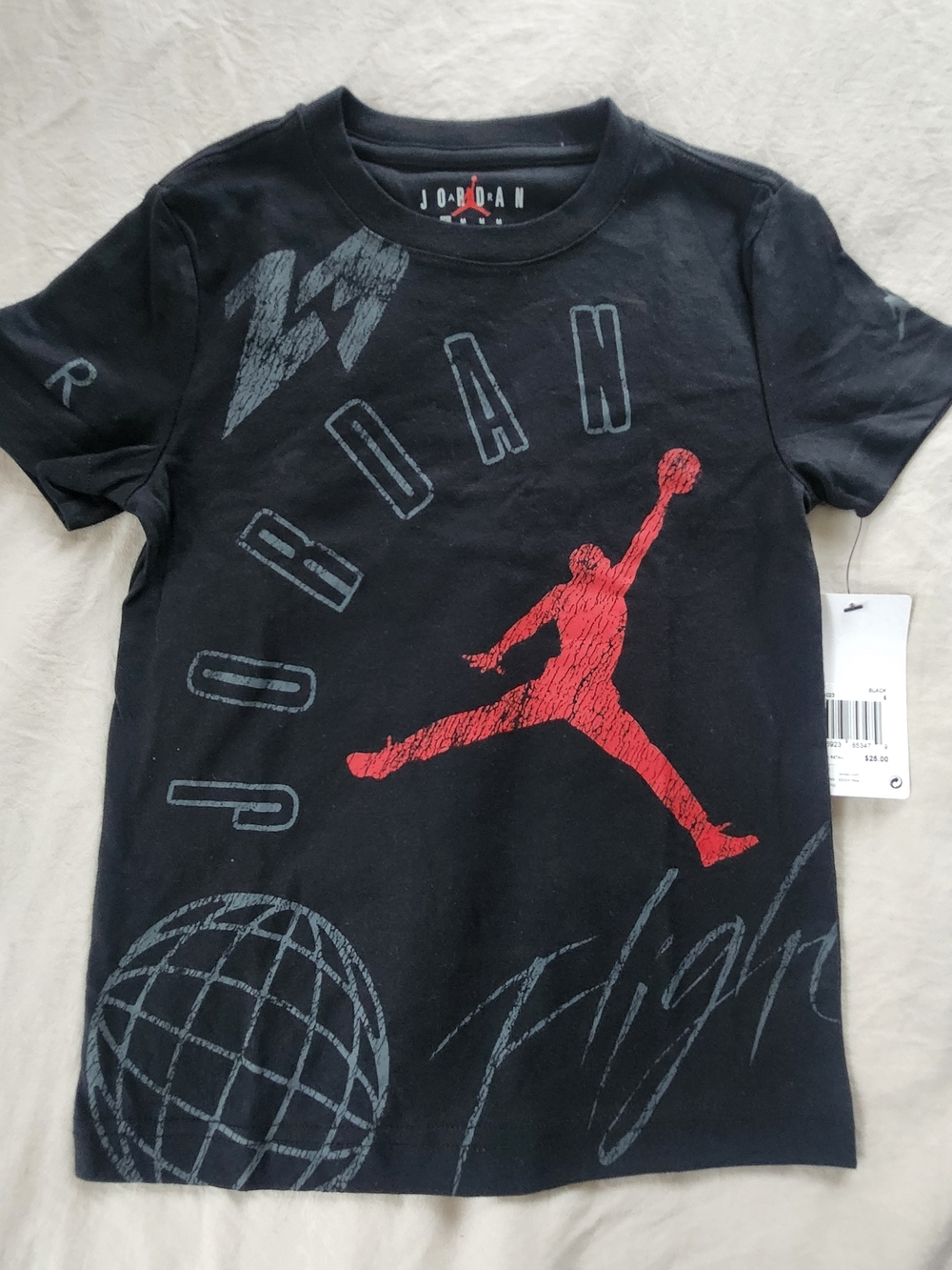 Jordan Boys Black Graphic Tee with Red Jumpman Size 6